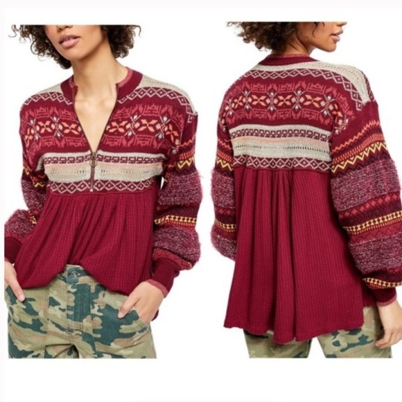 [Free People] Cabin Fever Pomegranate Sweater - Picture 5 of 12